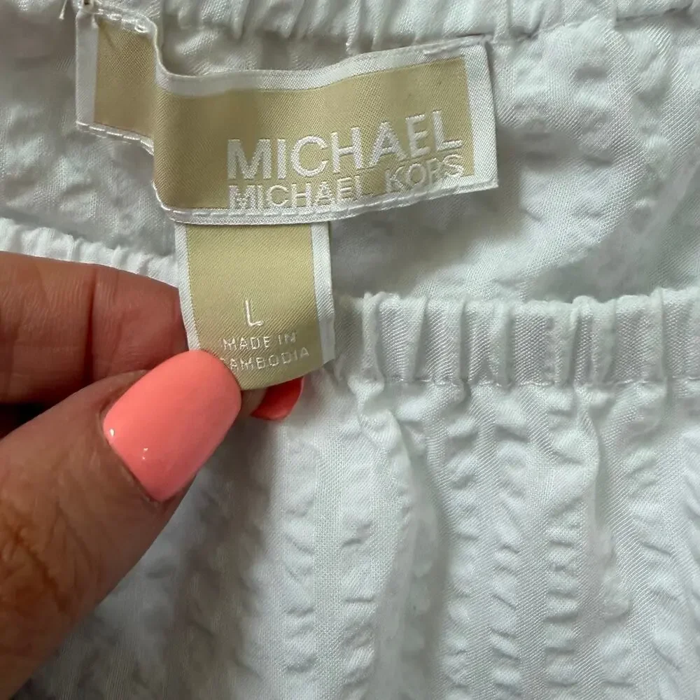 Michael Michael Kors White Seersucker Off Shoulder White Top Size Large Coastal